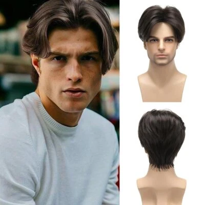 Men Dark Brown Pixie Cut Wigs Short Layered Brown Wigs Heat Resistant Soft Wig - Image 1 of 4