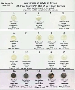 175 botones de perlas sintéticas de 5/8" elige entre 18 estilos 4 orificios y 2 orificios también a granel - Imagen 1 de 1
