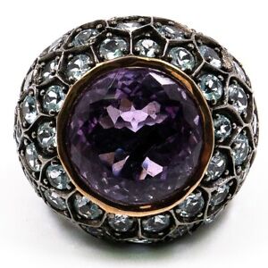 23.61ct Natural Amethyst and Sky-Blue Topaz Ring in Black Rhodium Size6.5