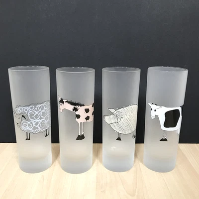 Vasos de vidrio esmerilado Dartington para animales de granja x 4 ovejas caballo cerdo vaca Foto 1 de 4