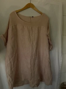 Lungo L’arno Linen Tunic Top 3X Plus Short Sleeves Blush Lagenlook made In Italy - Picture 1 of 7