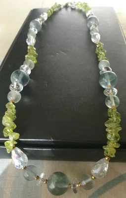 Halskette Peridot + Aquamarin + andere Edelsteine! Damen modisch Geschenk 49cm ! - Bild 1 von 4