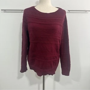 Suéter Pullover Loft Talla L Algodón Borgoña Cuello Redondo Cable Negocios Informal - Imagen 1 de 10
