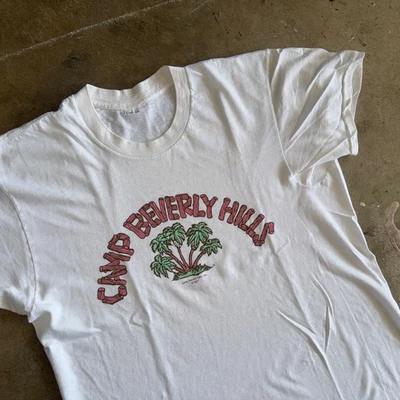 70s VINTAGE CAMP BEVERLY HILLS T-SHIRT ADULT SZ M LOS ANGELES HOLLYWOOD 80s - Image 1 of 4