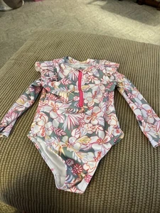 Wonder Nation Toddler 2T Long Sleeve Floral Zip Rashguard Swimsuit Size - Picture 1 of 3