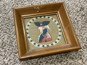 Tessuto trapuntato vintage incorniciato coloniale patriottico americano George Washington Eagle - Foto 1 di 6