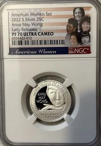 S Silver 25c Anna May Wong 2022 lanzamiento anticipado NGC PF 70 ¡Ultra camafeo! - Imagen 1 de 3