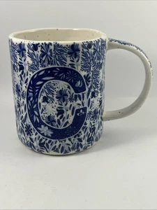 Anthropologie Folksong Monogram Letter “C” Cobalt Blue White Coffee Mug Cup Tea - Picture 1 of 7