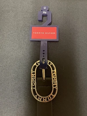 Women’s TOMMY HILFIGER Belt Black with Gold Logo Buckle Size M NWT - Image 1 of 4