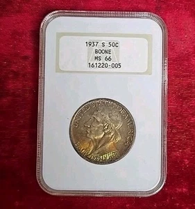 1937-S 50c. Boone Commemorative Half Dollar NGC MS-66 Toned - Picture 1 of 6