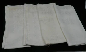4 VINTAGE LINEN NAPKINS w SCROLL DESIGN & FLOWER DECORATION, 22 BY 20 INCHES - Picture 1 of 4
