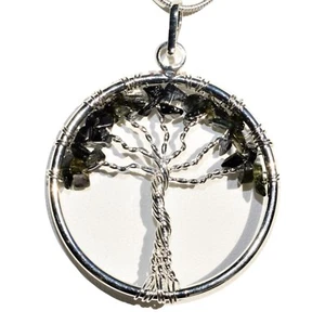 CHARGED Black Tourmaline Tree of Life Pendant + 20" Stainless Steel Chain - Picture 1 of 9