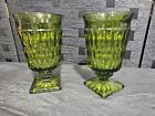 2 Vintage Indiana Glass Mt Vernon Avocado Green Wine/Water Goblet Square Base