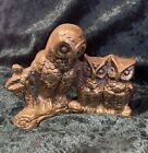 Lovely Vintage Heavy Brass Trio of Owls 2 Baby Owls Owl Ornament 7cm Tall 900g