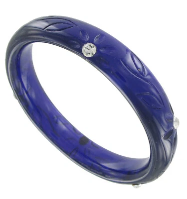 Dark Blue Clear Lucite Rhinestone Flower Bracelet Bangle - Womens Standard Size - Image 1 of 2