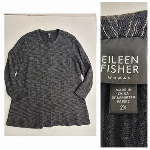 Abrigo Mujer Eileen Fisher Talla 2X Texturizado Largo Medio Cubierto Broches Bolsillos Algodón - Imagen 1 de 9