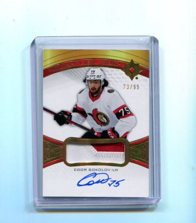 2021-22 Upper Deck Ultimate Debut Threads Egor Sokolov Rookie Auto Patch 73/99 - Image 1 of 2