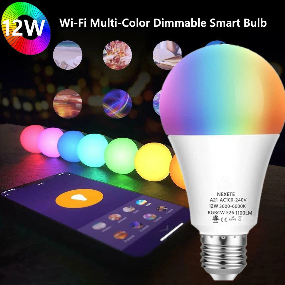 Wi-Fi Smart LED Light Bulb 9 W(60W) 850Lm A19 RGBCW Dimmable Alexa/Google/Siri - Image 1 of 4
