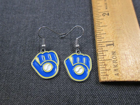 TM MLBP Milwaukee Brewers baseball team mitt earrings blue yellow Cover