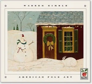 art print HOUSE WITH SNOWMAN Warren Kimble folk winter snow holiday X-Mas 12x11 - Picture 1 of 1