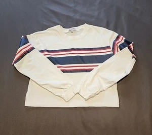 Orange Kiss Cropped Long Sleeve White Top Stripped Red/White/Blue Size M - Picture 1 of 10