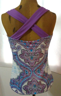 Nuevo con etiquetas Sujetador Top Mujer PrAna Yoga EE. UU. Correa Cruzada Nuevo Phoebe S Púrpura Azul Blanco  Foto 1 de 4