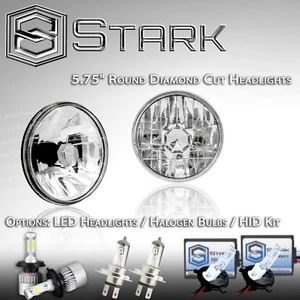 H5001 / H5006 Head Light Diamond Cut Glass Housing Lamp 5.75" Round H4 PAIR (B) - Picture 1 of 4