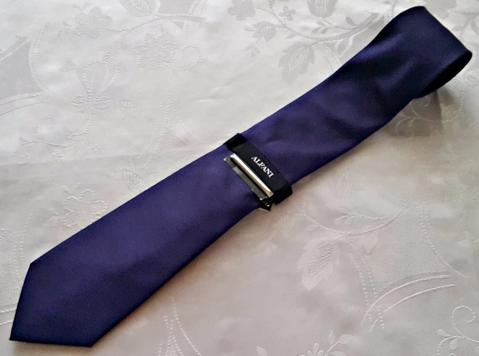 CABALLEROS VINTAGE AUTÉNTICO ALFANI SÓLIDO PÚRPURA SEDA HOMBRE CORBATA CUELLO CON CORBATA CLIP Foto 1 de 4