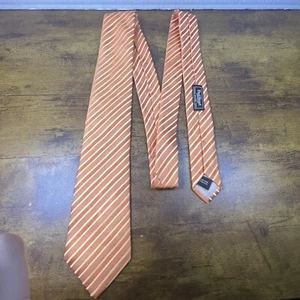 Paul Stuart Peach & White Stripped Woven Tie 100% Silk Handmade In England 60” - Picture 1 of 8