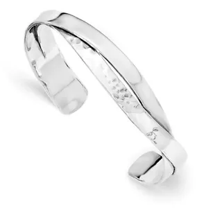 Sterling Silver Polished Plain 6mm & Hammered Bands Bangle - Picture 1 of 1