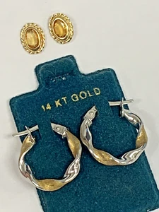 Lotto Vintage Orecchini Oro 14K 2 Toni Raso Twist Cerchi Borchie Citrino 1,8g - Foto 1 di 22
