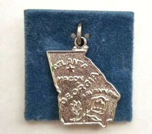 Vintage WELLS Sterling Silver Charm Georgia Peach State Pendant  - Picture 1 of 7