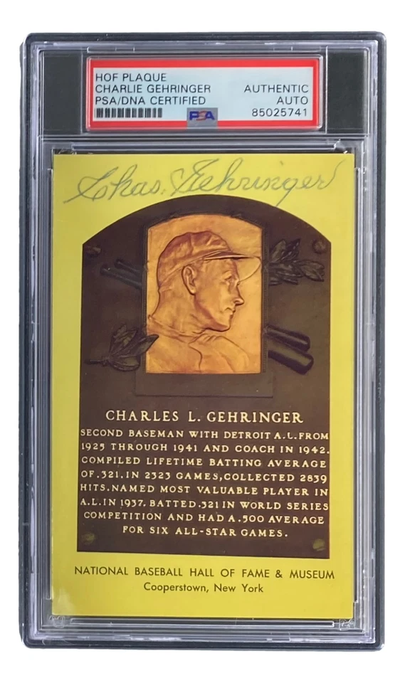 Charlie Gehringer Signed 4x6 Detroit Tigers HOF Plaque Card PSA/DNA 85025741 - Image 1 of 4