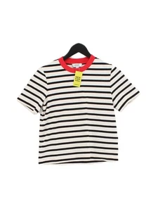 COS Women's T-Shirt S Cream Striped 100% Other Short Sleeve Round Neck Basic - Picture 1 of 6