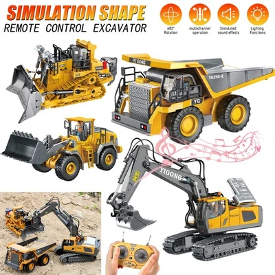 2.4G 9/11CH RC Excavator Bulldozer Construction Kids Toys Remote Control Crawler - Image 1 of 4