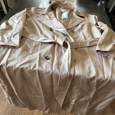 H&M Double Breasted Trench Coat in Beige Full Length Belted Pockets NWT Size XL - Image 1 of 4