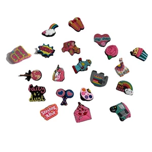 Shoe Charms Fun Girly 20 Piece Rubber Shoes Rainbow Unicorn Llama Rose Rainbow - Picture 1 of 3