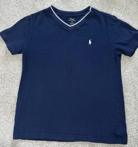 Polo Ralph Lauren T-Shirt Boys Size 7 Blue Pony V Neck Short Sleeve Kids/Youth - Picture 1 of 2