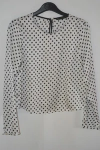 Zara Basic Mujer Blanco y Negro Manchado Manga Larga Top Talla Pequeña - Imagen 1 de 3