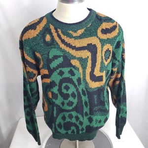Vtg City Streets Geometric Textured Crewneck Sweater Adult Orange Green Hip Hop - Picture 1 of 5