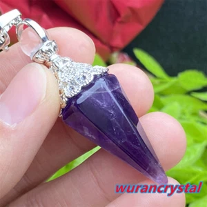 Natural Dreamy amethyst Quartz crystal skull pendant Carved point reiki Healing - Picture 1 of 10