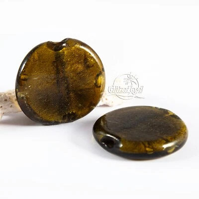 2x Glasperlen Lampwork Silberfolie Riesig 34mm Handarbeit GlitzerInsel 01020j - Bild 1 von 4