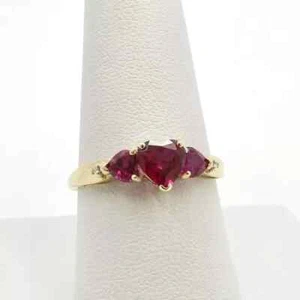 14k Yellow Gold Plated Heart Cut Lab Created Pink Ruby Pretty Ring For Women's - Picture 1 of 8