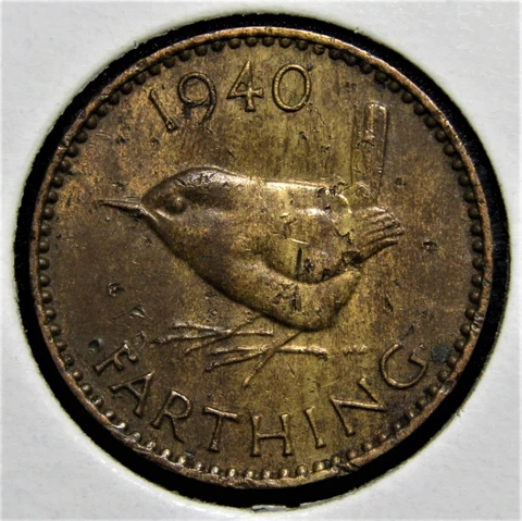 1940 Great Britain UK Farthing Wren Bird Coin Cover
