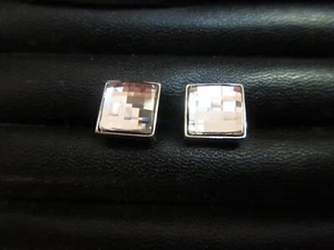 Swarovski Checkerboard Clear Crystal Cufflinks Swan Signed Groom Best Man --New! - Picture 1 of 10