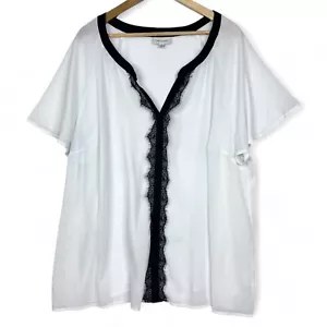 Autograph Sheer Blouse Womens Plus Size 24 White Black Lace Trim Corporate - Picture 1 of 8