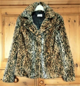 Ladies George Soft Faux Fur (Leopard-Look Animal Print) Jacket Coat. Size 12 UK. - Picture 1 of 5