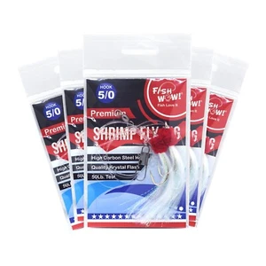 Fish WOW!® 5er Pack 5/0 Angeln Garnelen Fliegen Rig Krystal Flash Rockfish Köder weiß - Bild 1 von 6