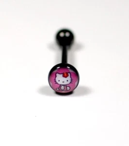 Hello Kitty Tongue Ring Titanium Black (1 Piece) (B/6/6) - Picture 1 of 1