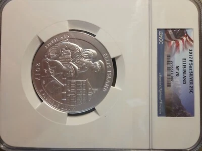 2017 P 5oz Silver ATB Ellis Island SP70 - Image 1 of 2